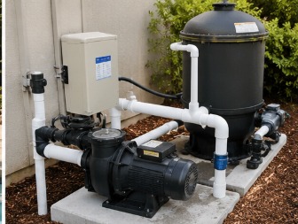 Newly installed pool pump and filtration equipment