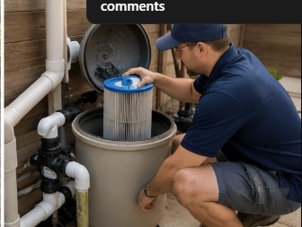 Pool filter being serviced during a repair
